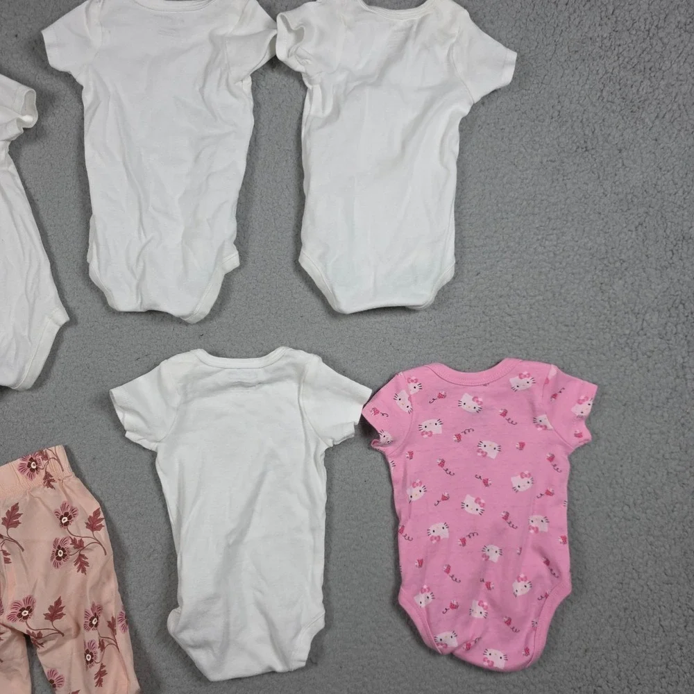 Lot of 5 Girl Body Suit Size 3M White Pink 100% Cotton Carter Hello Kitty